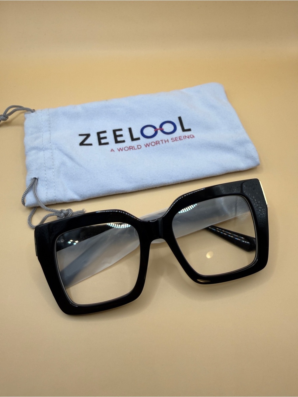 Zeelool Black Oversized Square Glasses, No Prescription